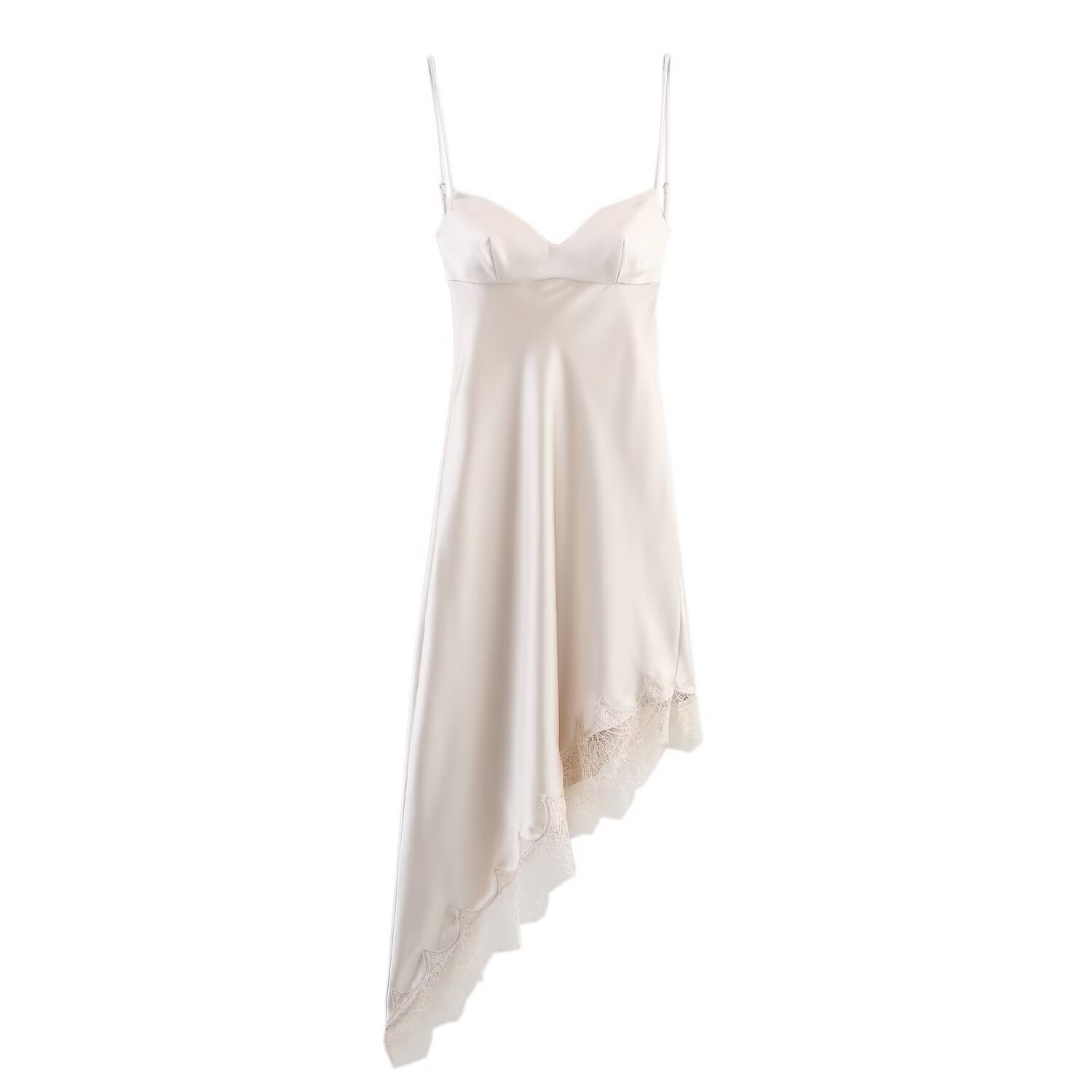 Vestido de satén de seda con encaje versátil, nueva moda para mujer KUN-00018