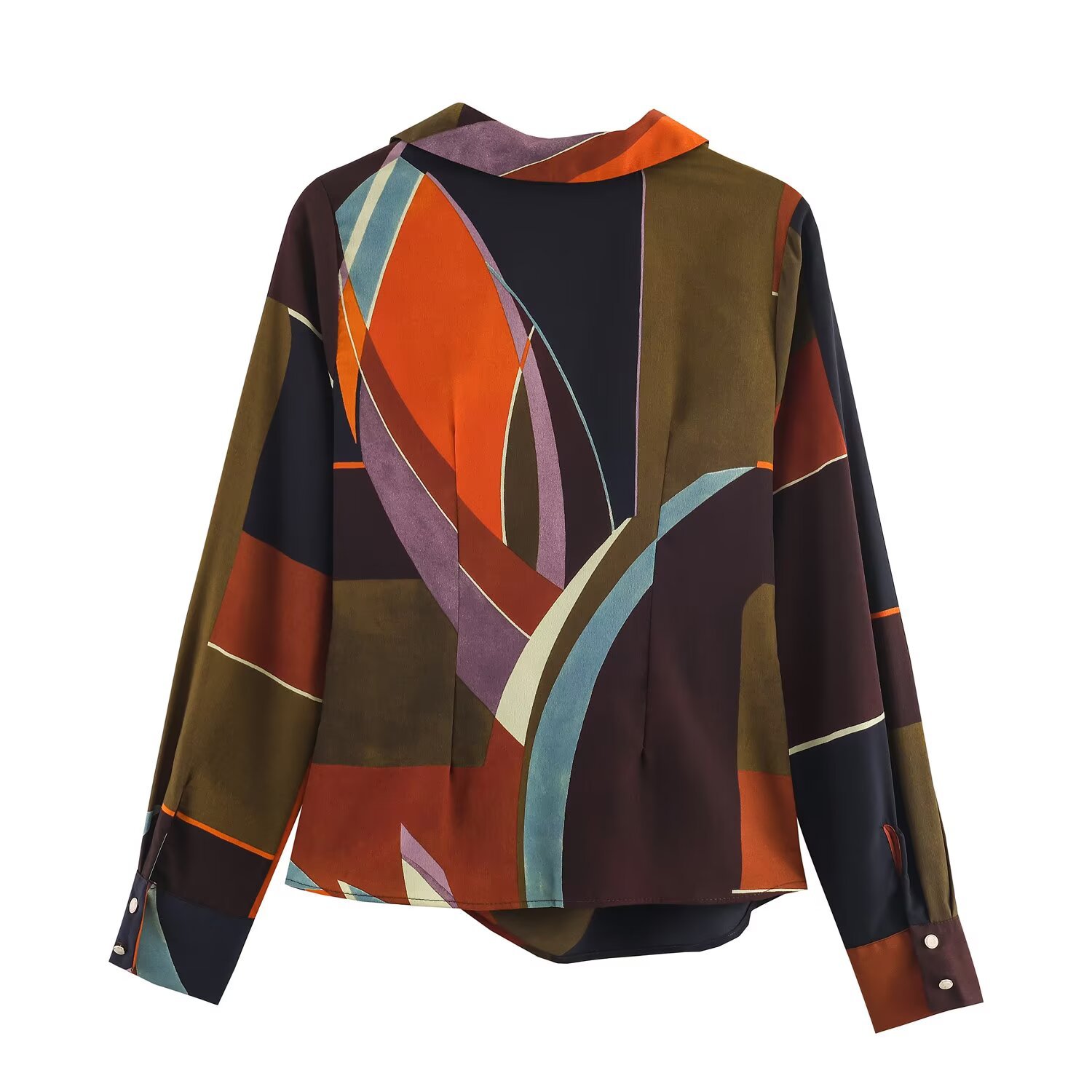 Bedruckte, zweireihige Damenbluse – Europäischer Chic-Stil KUN-00071