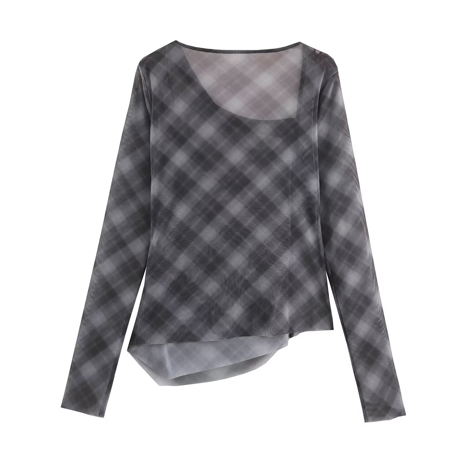 Geruite zijden mesh top en rok set - Europese stijl KUN-00062