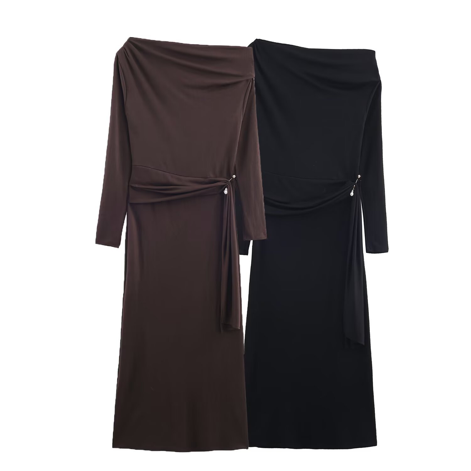 Vestido midi de punto elegante con botones KUN-00043