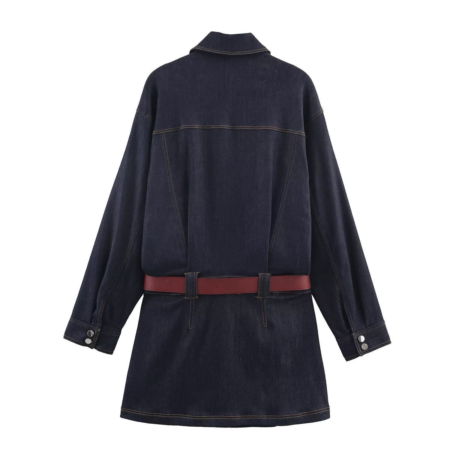 Denim Mini Dress with Belt - European Style KUN-00104