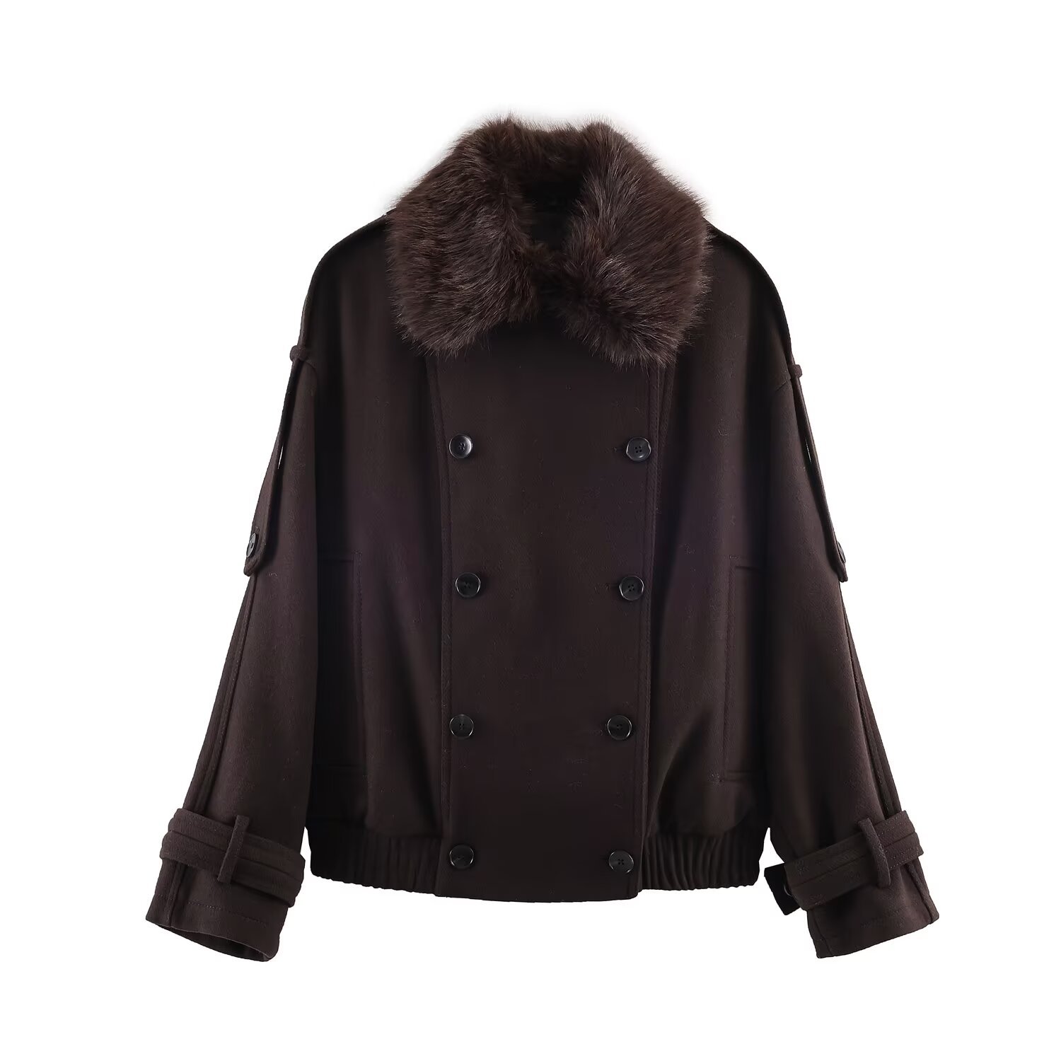 Faux Fur Collar Jacket - Trendy Mixed Fabric Outerwear KUN-00150