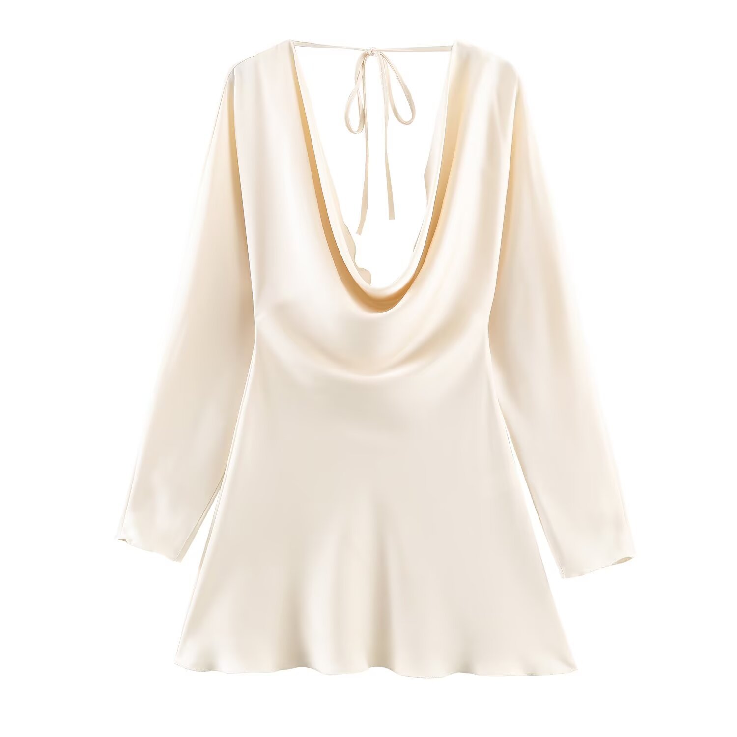 Seidensatinkleid mit drapiertem Kragen - Elegantes Kleid im europäischen Stil KUN-00047