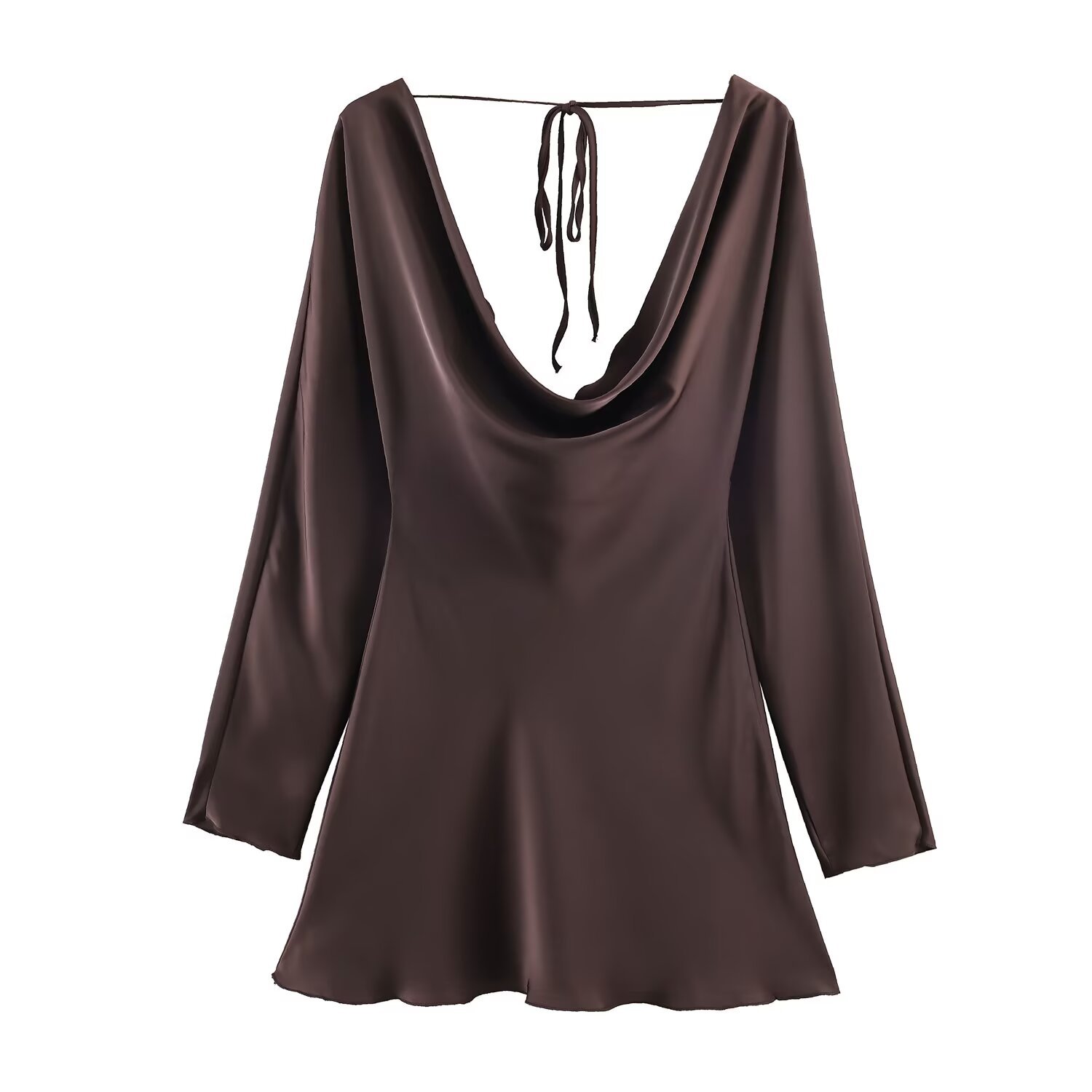 Seidensatinkleid mit drapiertem Kragen - Elegantes Kleid im europäischen Stil KUN-00047