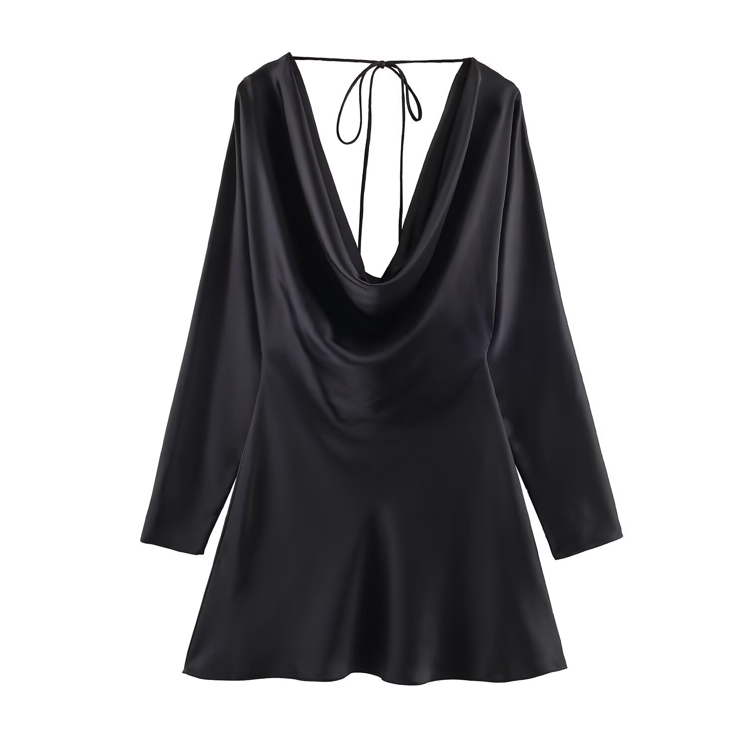 Seidensatinkleid mit drapiertem Kragen - Elegantes Kleid im europäischen Stil KUN-00047