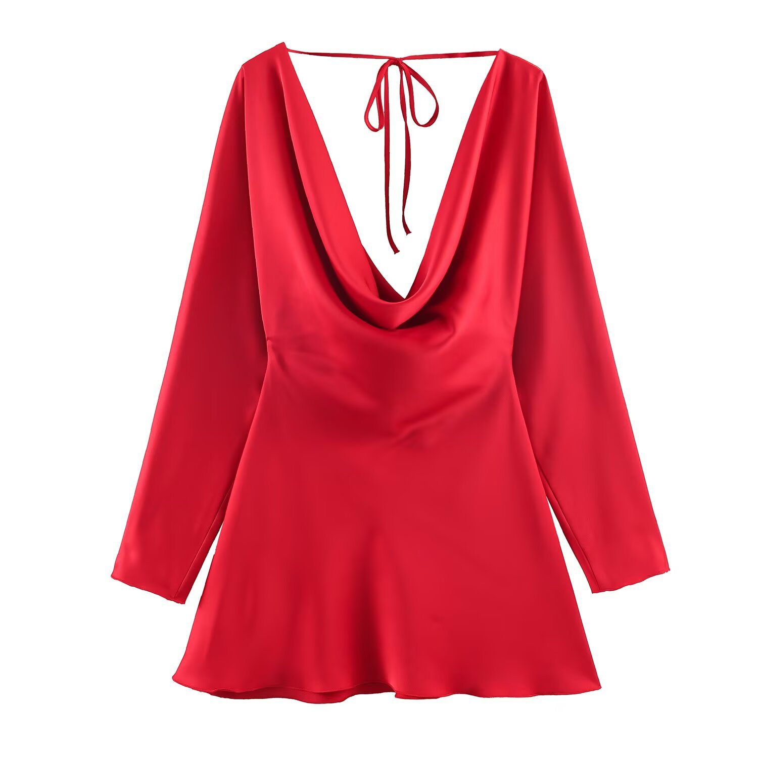 Seidensatinkleid mit drapiertem Kragen - Elegantes Kleid im europäischen Stil KUN-00047