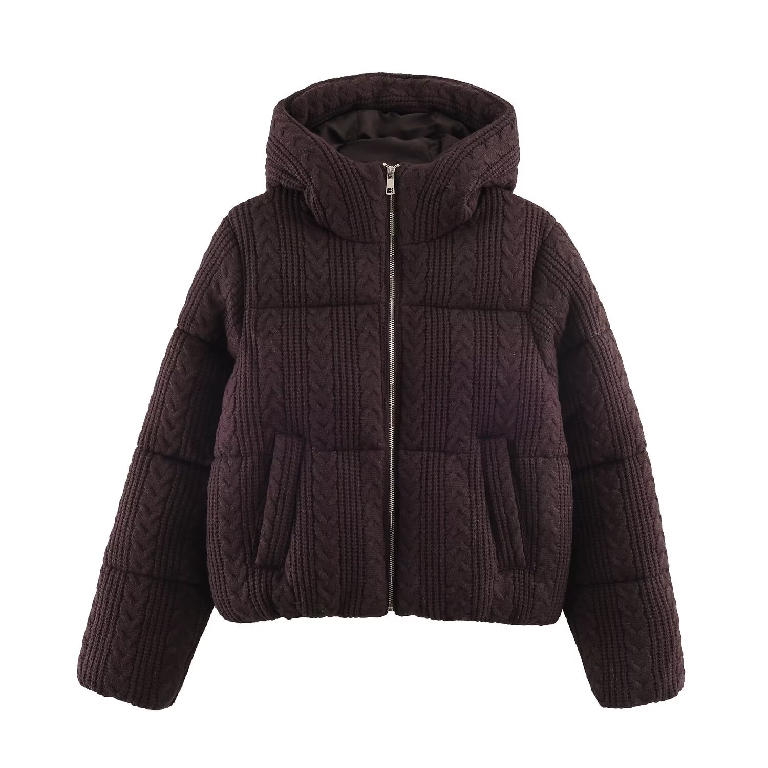 Women's Hooded Padded Cotton Jacket Braided Trim KUN-00024