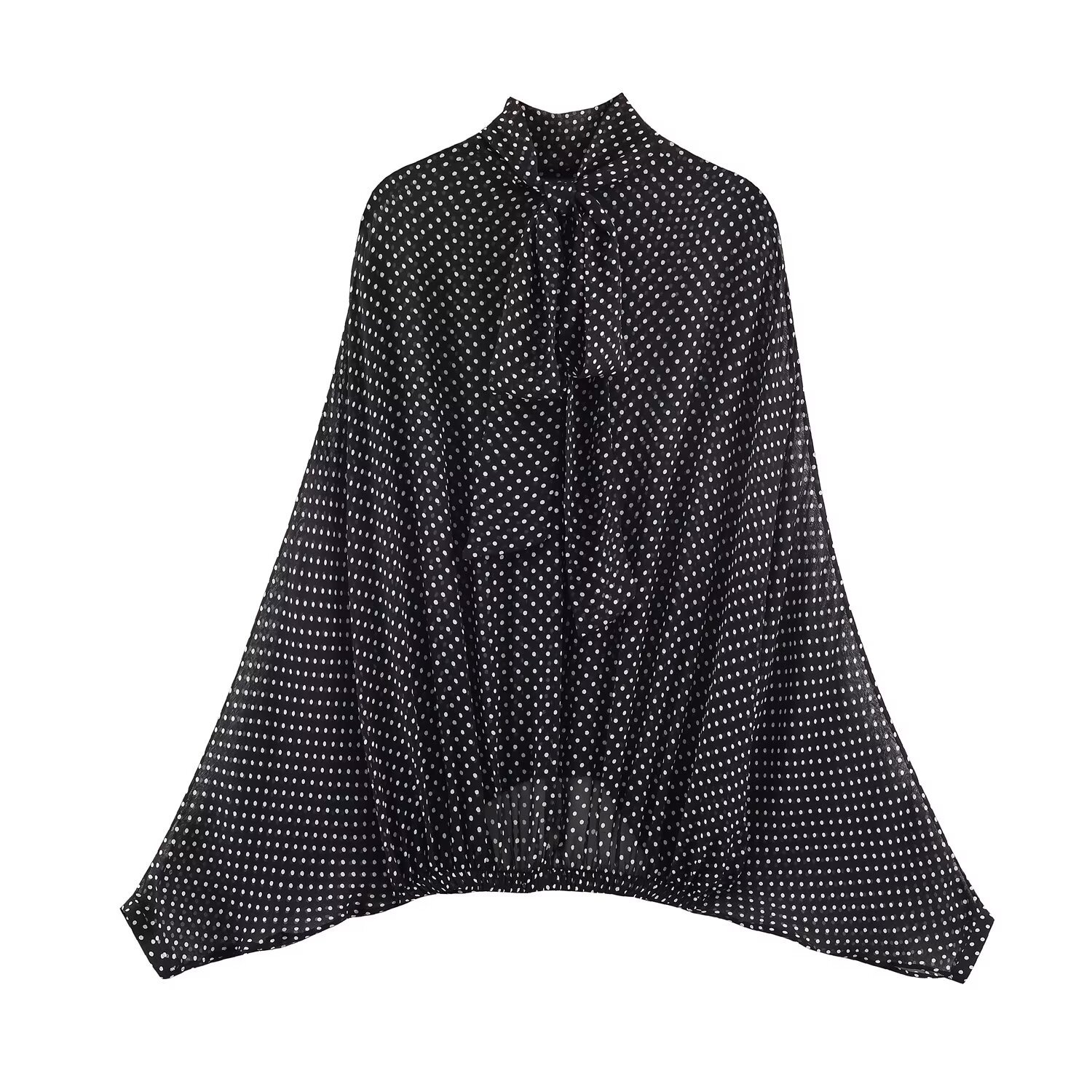 Vestido tipo blusa con lazo y lunares para mujer KUN-00074