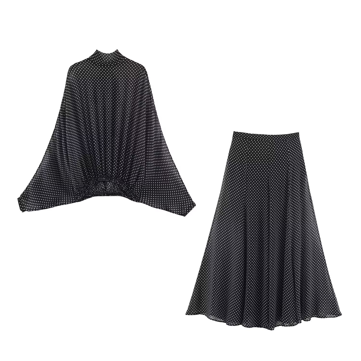 Vestido tipo blusa con lazo y lunares para mujer KUN-00074