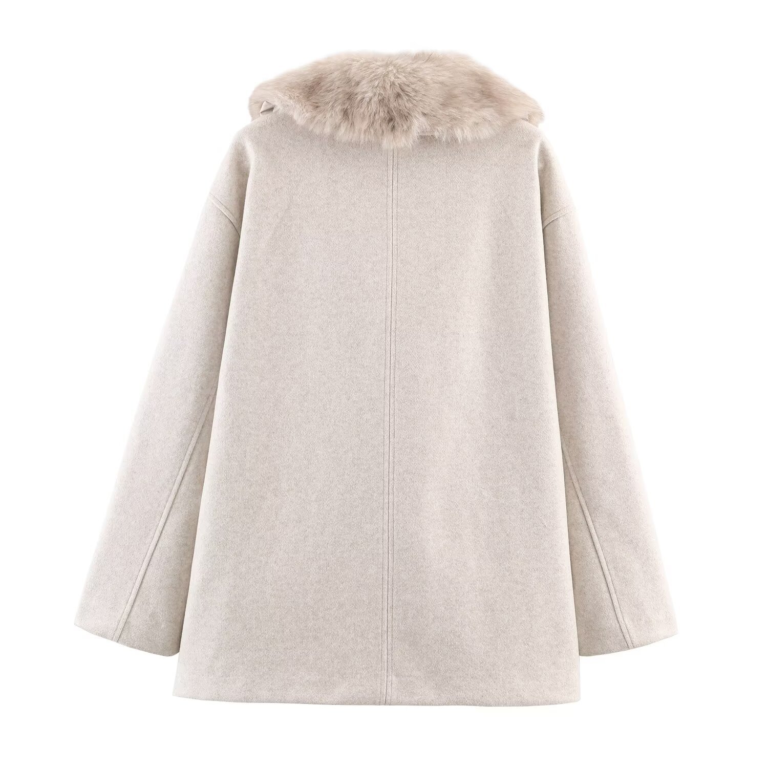 Wool Blend Fashionable Short Peacoat with Fur Collar KUN-00038