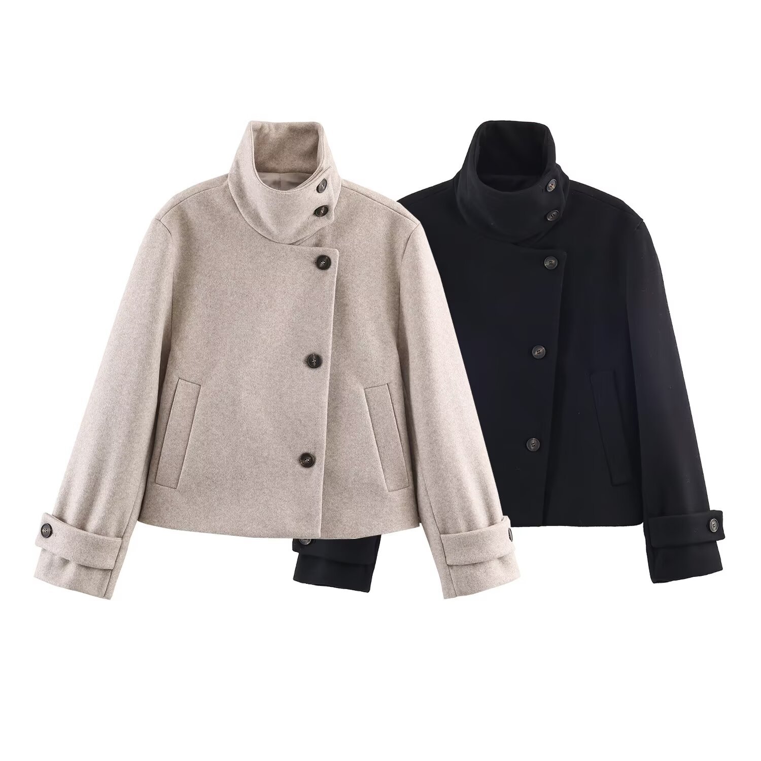 Abrigo elegante de cuello alto y corte corto para mujer - Estilo europeo y americano KUN-00032