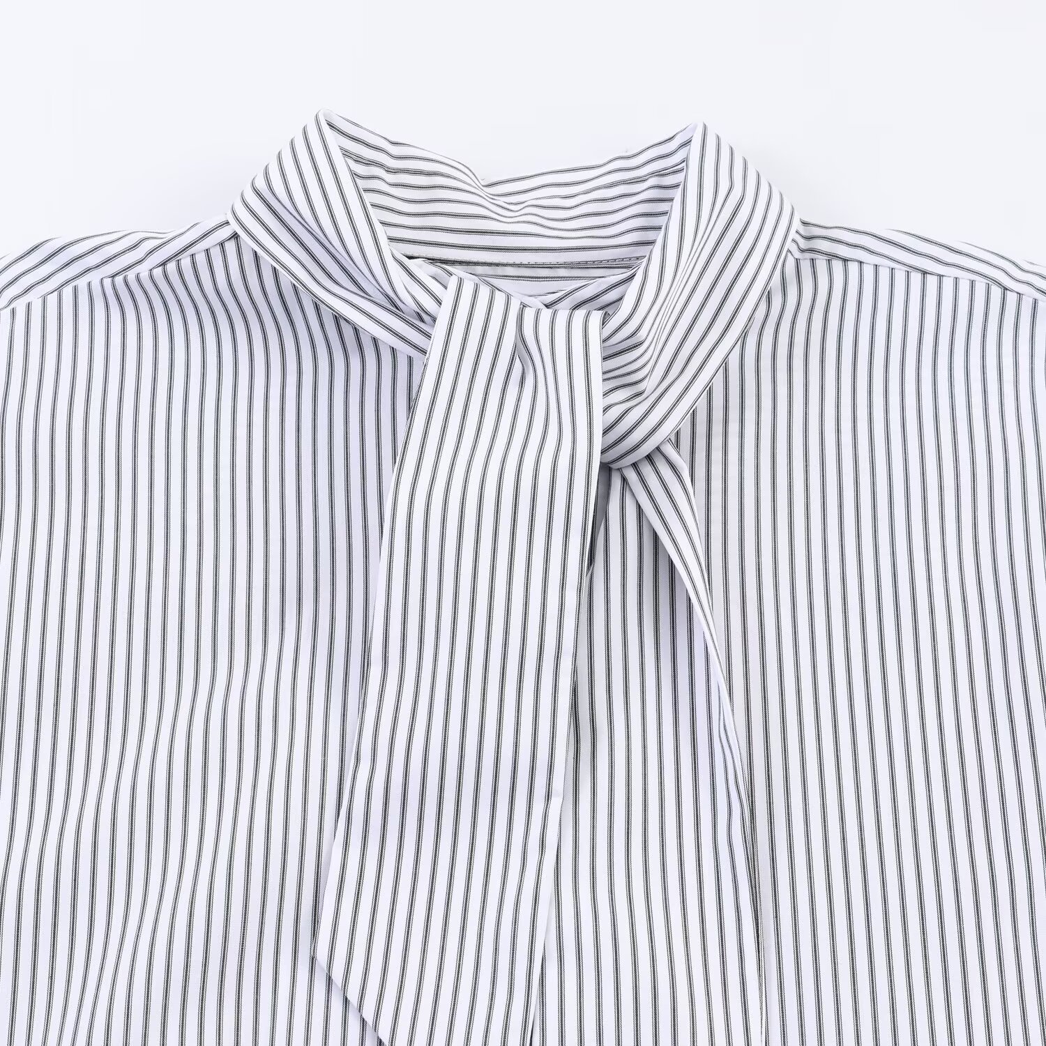 Striped Poplin Shirt Scarf Necktie Elegant Blouse KUN-00020
