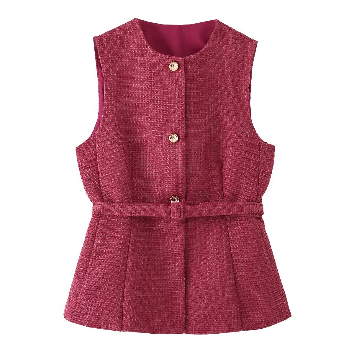 Tweed Women's Jacket with Belt - Stylish European Style KUN-00147