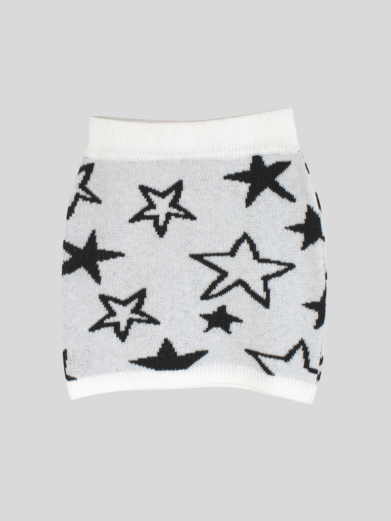 Knitted Star Print Mini Skirt Elastic Waist - Autumn Spring