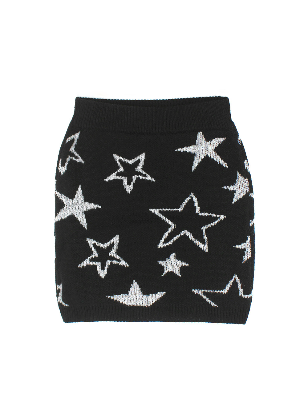 Knitted Star Print Mini Skirt Elastic Waist - Autumn Spring