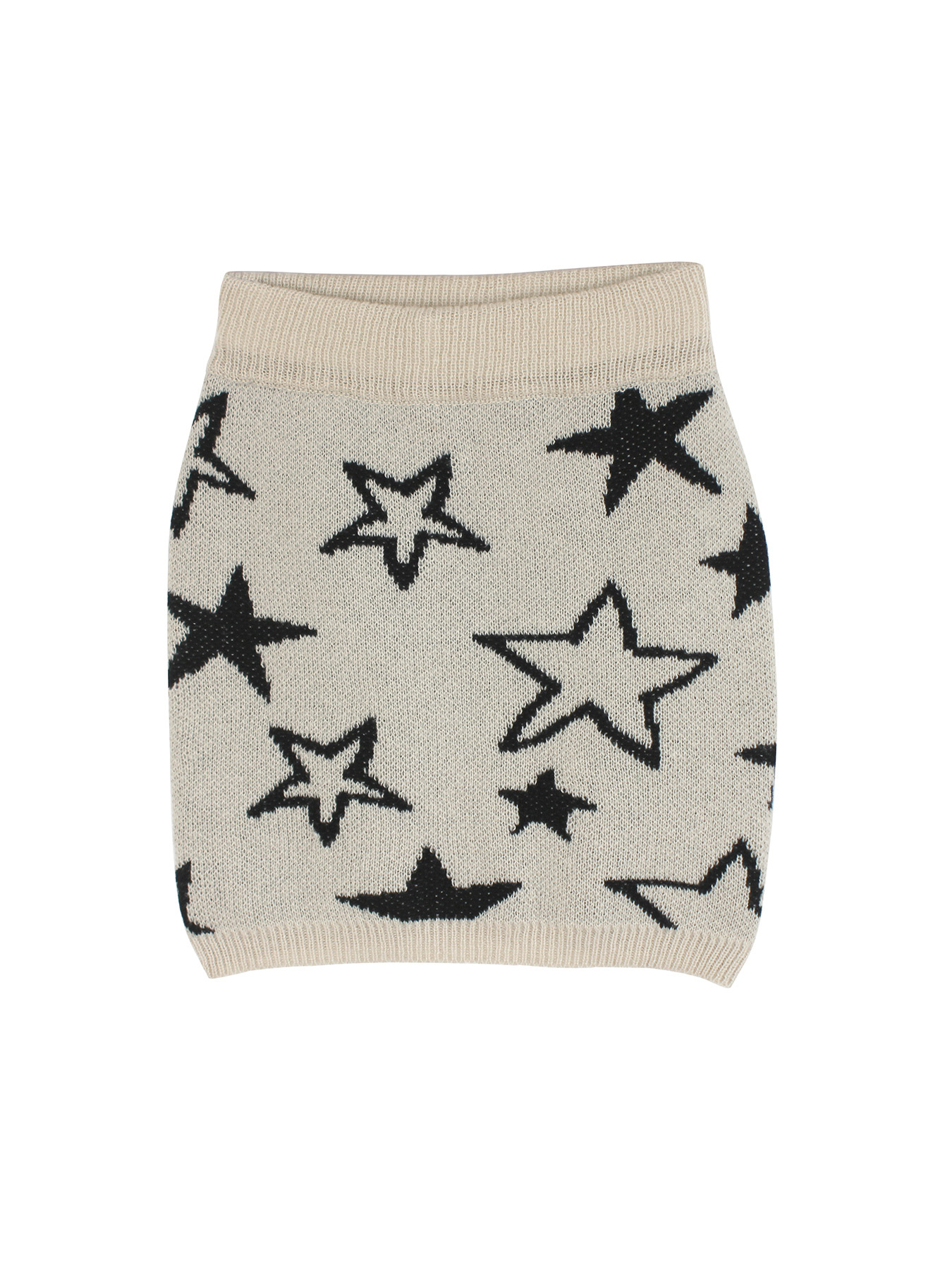 Knitted Star Print Mini Skirt Elastic Waist - Autumn Spring