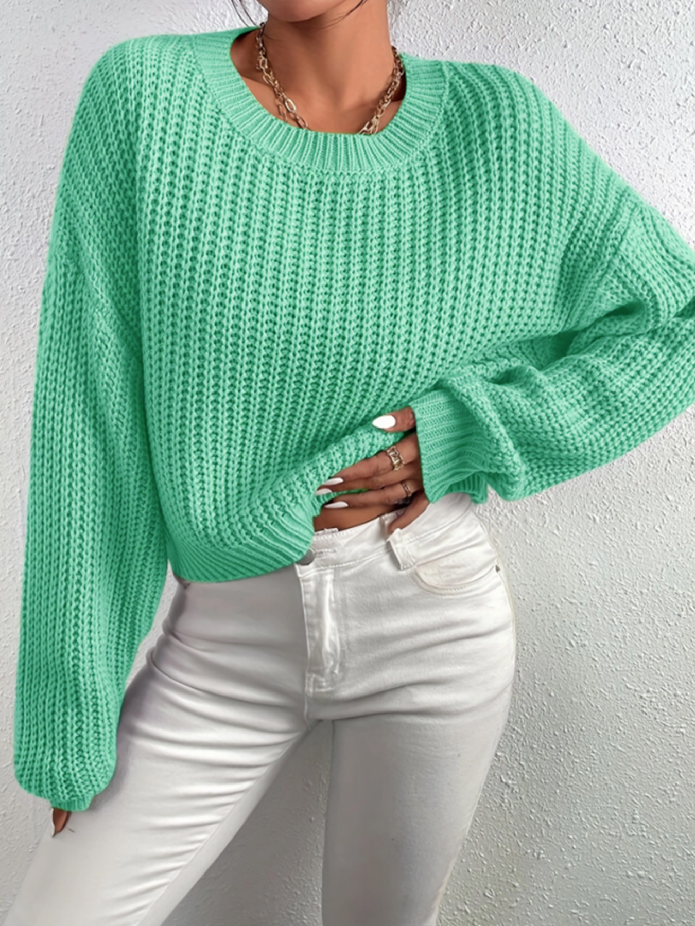 Knitted Sweater Women's Casual Loose Fit Crewneck Pullover SSU-00037