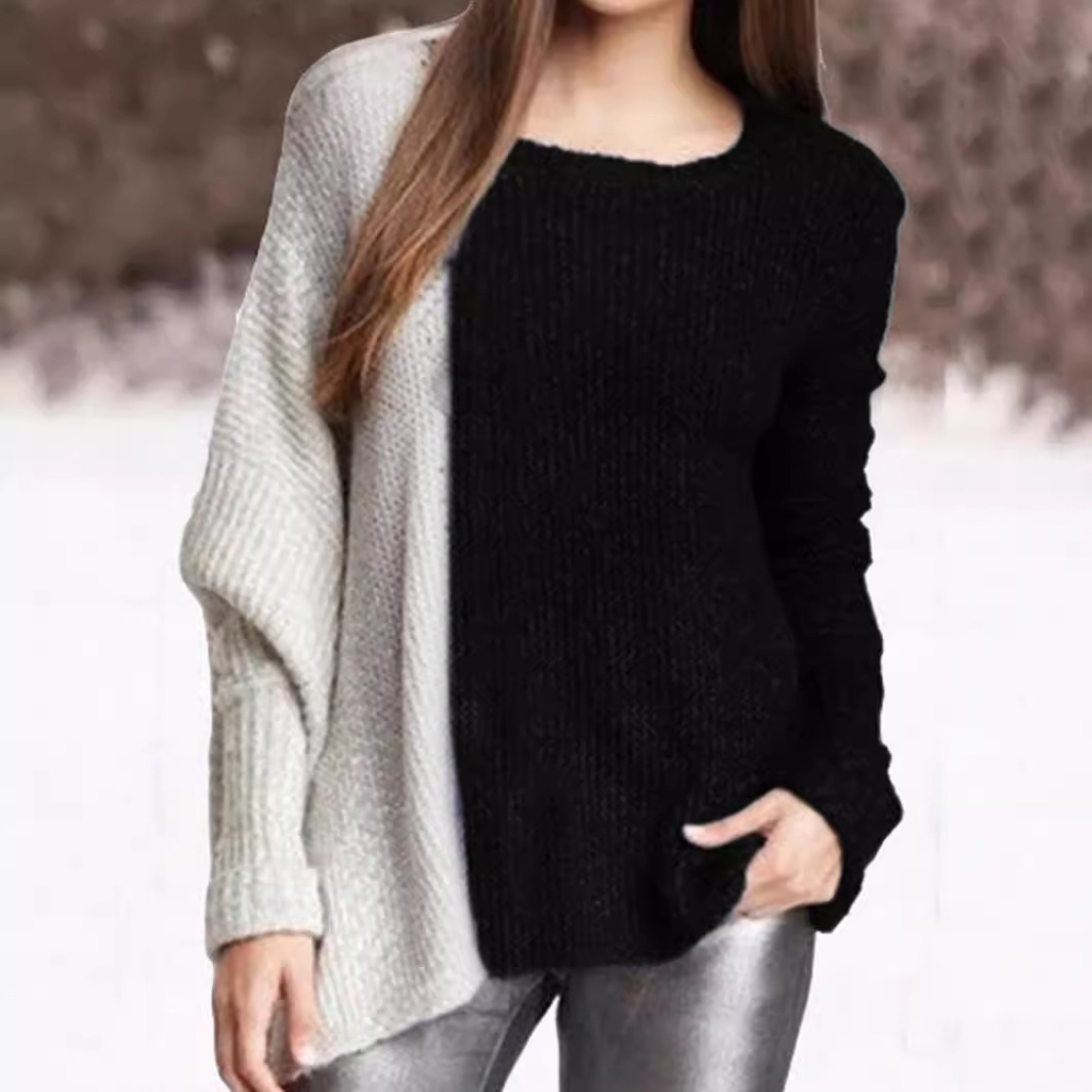 Knit Crewneck Sweater Color Block Loose Fit Spring Autumn Winter SSU-00015