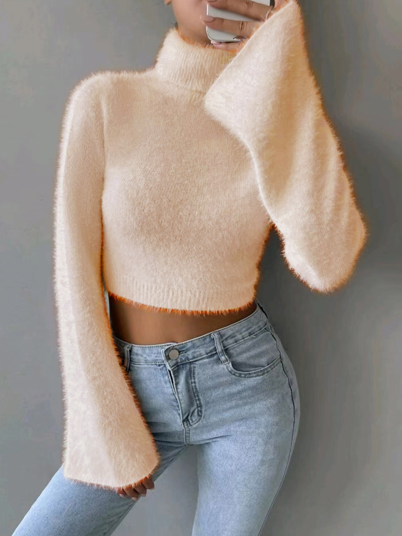 Women's Knit Sweater Long Sleeve Turtleneck Pullover Solid Color SSU-00101