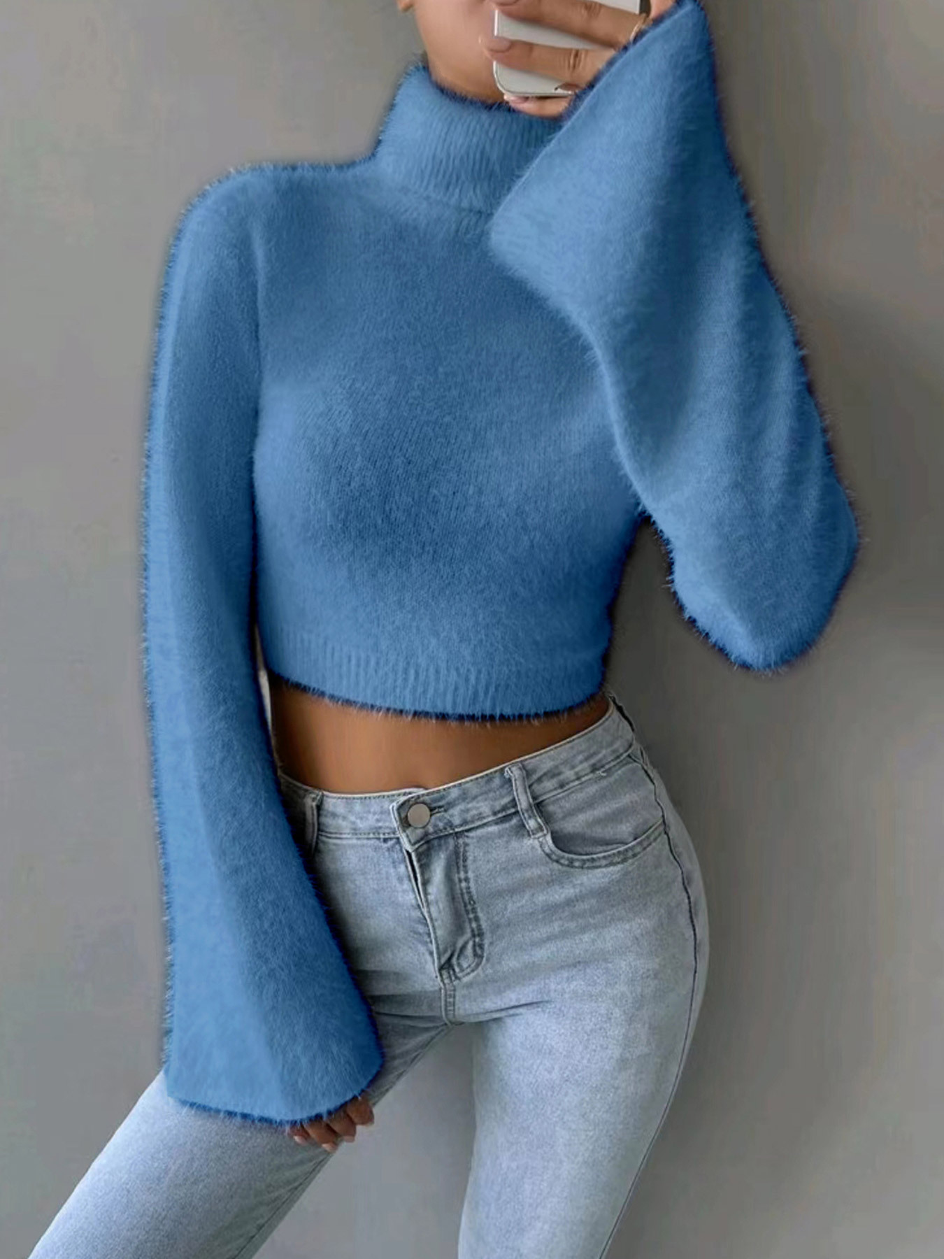 Women's Knit Sweater Long Sleeve Turtleneck Pullover Solid Color SSU-00101