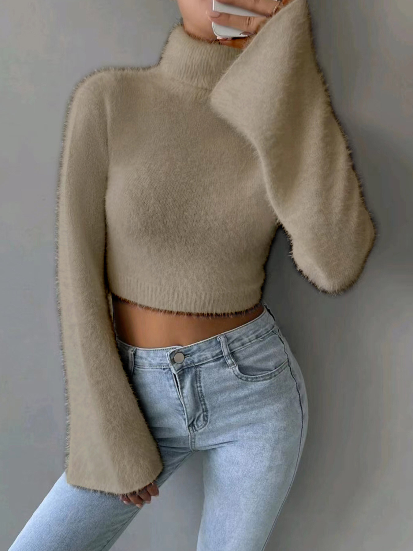 Women's Knit Sweater Long Sleeve Turtleneck Pullover Solid Color SSU-00101