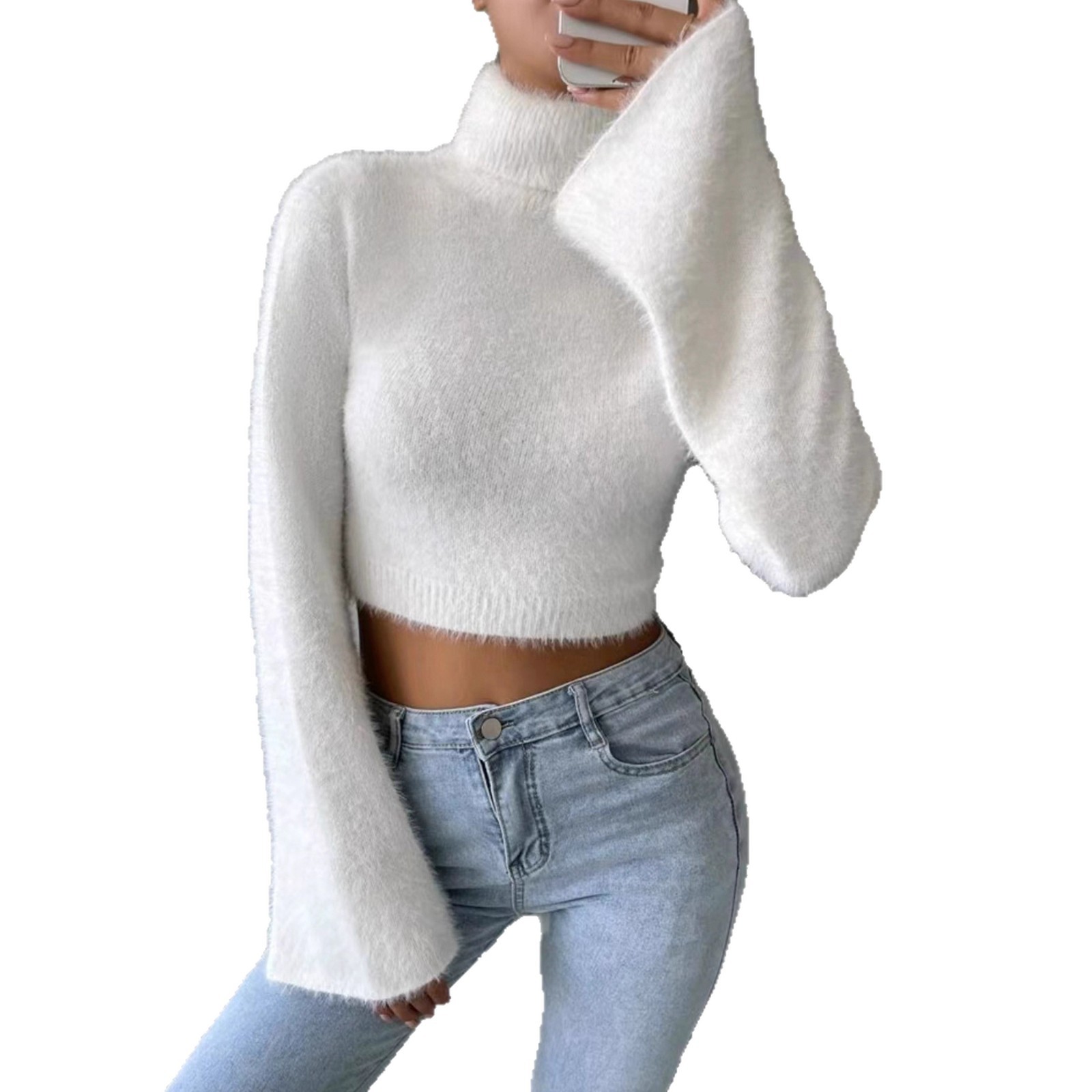 Women's Knit Sweater Long Sleeve Turtleneck Pullover Solid Color SSU-00101
