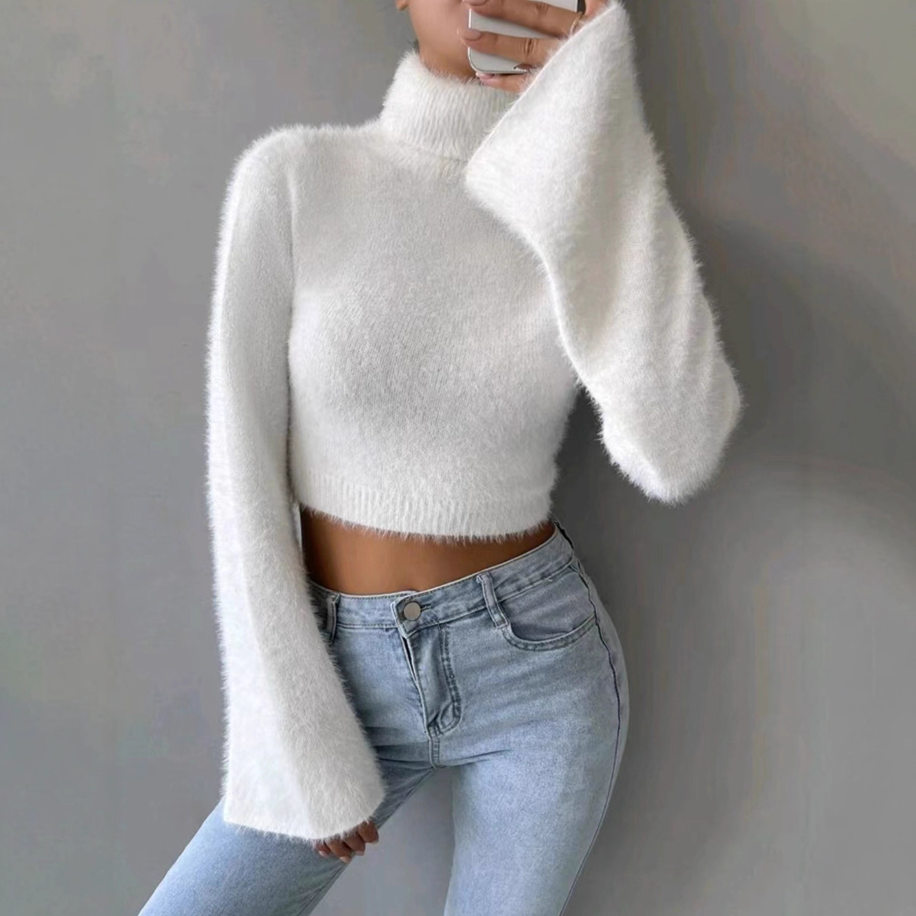 Women's Knit Sweater Long Sleeve Turtleneck Pullover Solid Color SSU-00101