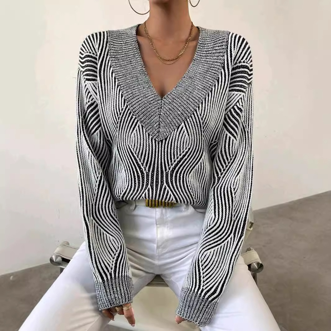 Fashionable V-Neck Knit Sweater Top - Spring Autumn Winter SSU-00011