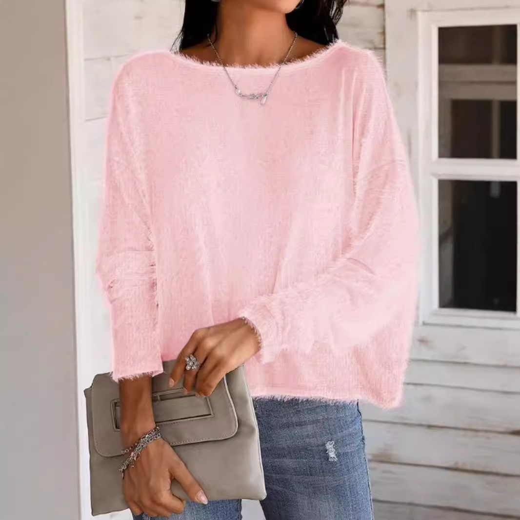 Knit Backless Sweater, Long Sleeve Pullover Top, Loose Fit SSU-00027