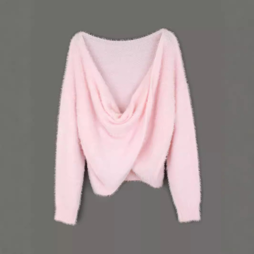 Knit Backless Sweater, Long Sleeve Pullover Top, Loose Fit SSU-00027