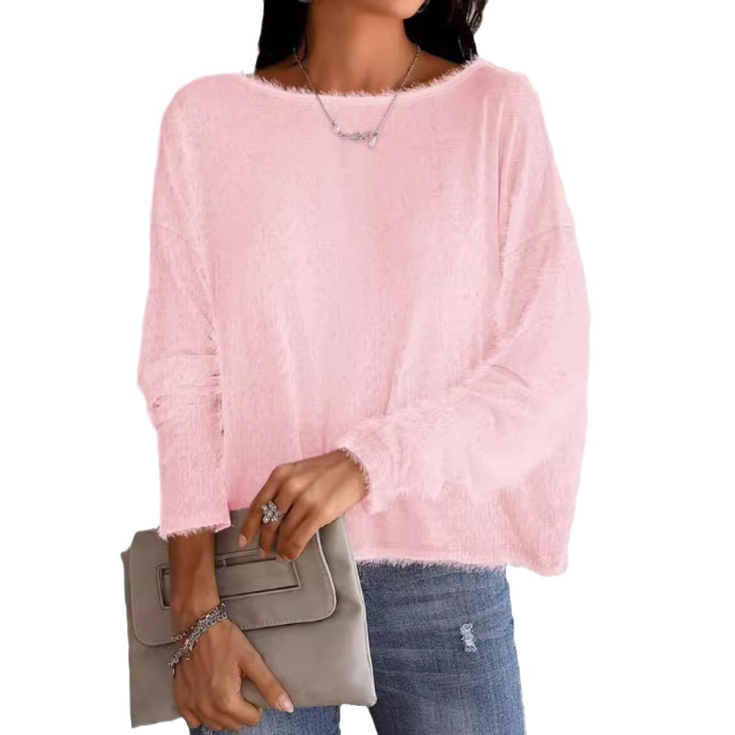 Knit Backless Sweater, Long Sleeve Pullover Top, Loose Fit SSU-00027