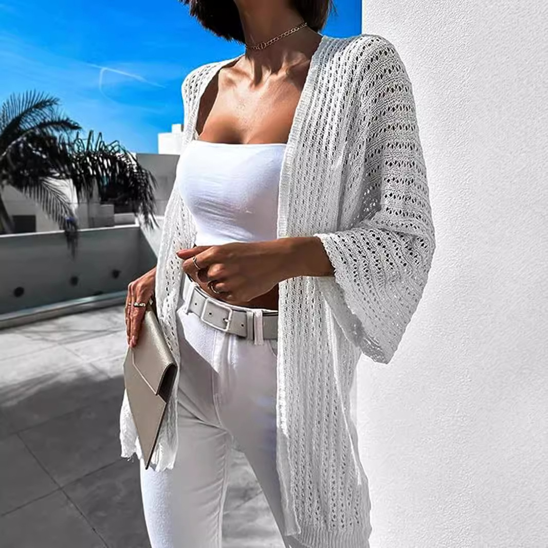 Lightweight Knit Cardigan Cover Up - Summer Beach Open Front