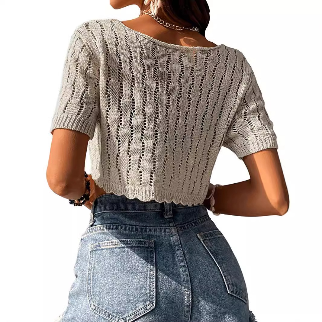 Crochet Knit Cardigan Cover Up - Lightweight Summer Beach Top