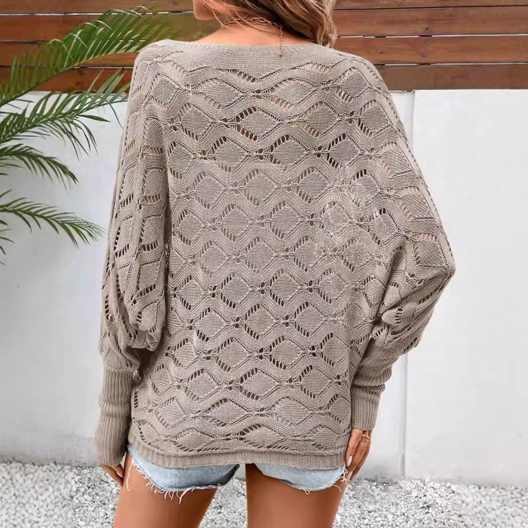 Crochet Knit Batwing Sleeve Top - Boho Beach Cover Up SSU-00028