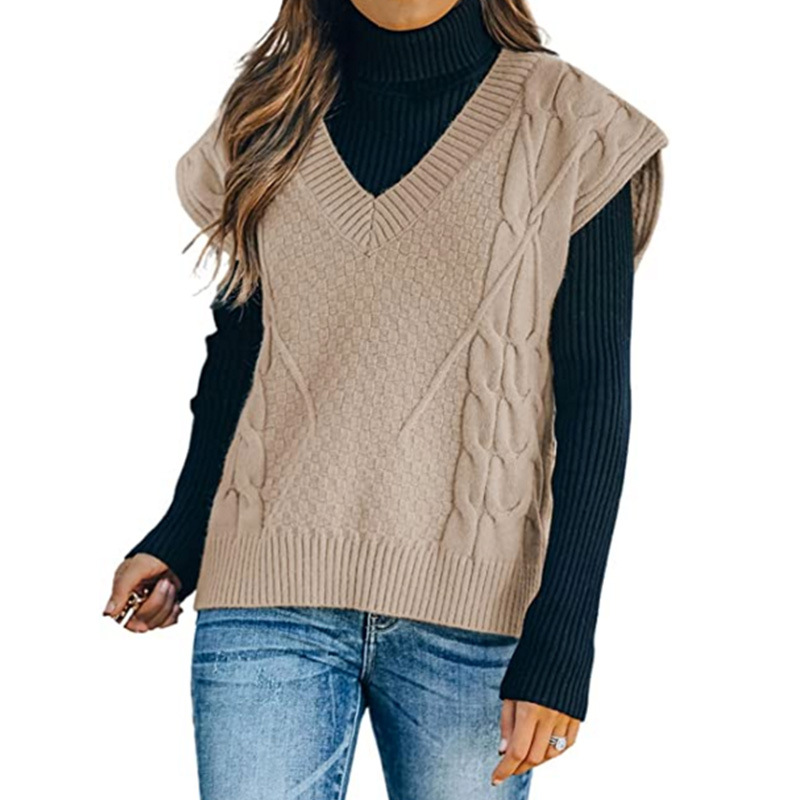 Cable Knit Sleeveless V Neck Sweater Vest Women SSU-00001