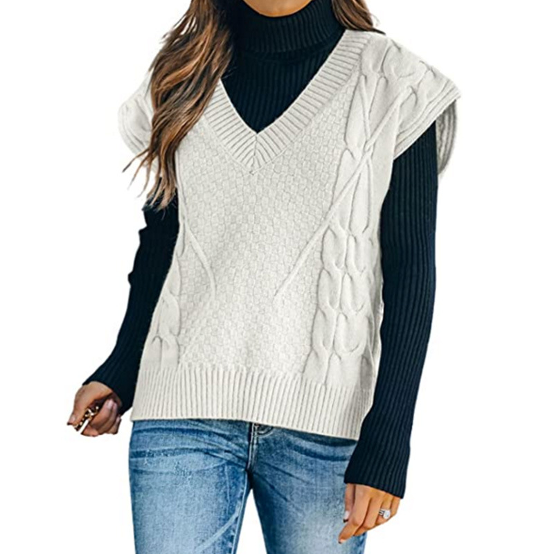 Cable Knit Sleeveless V Neck Sweater Vest Women SSU-00001