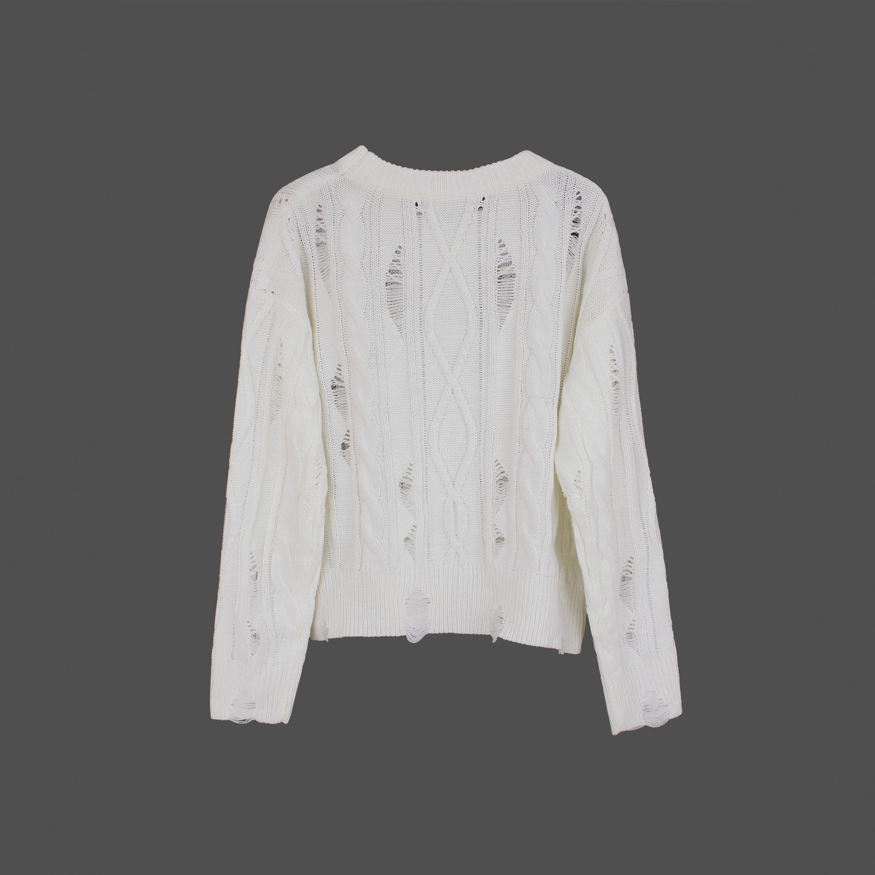 Women's Knit Sweater Long Sleeve Distressed Pullover Top SSU-00100