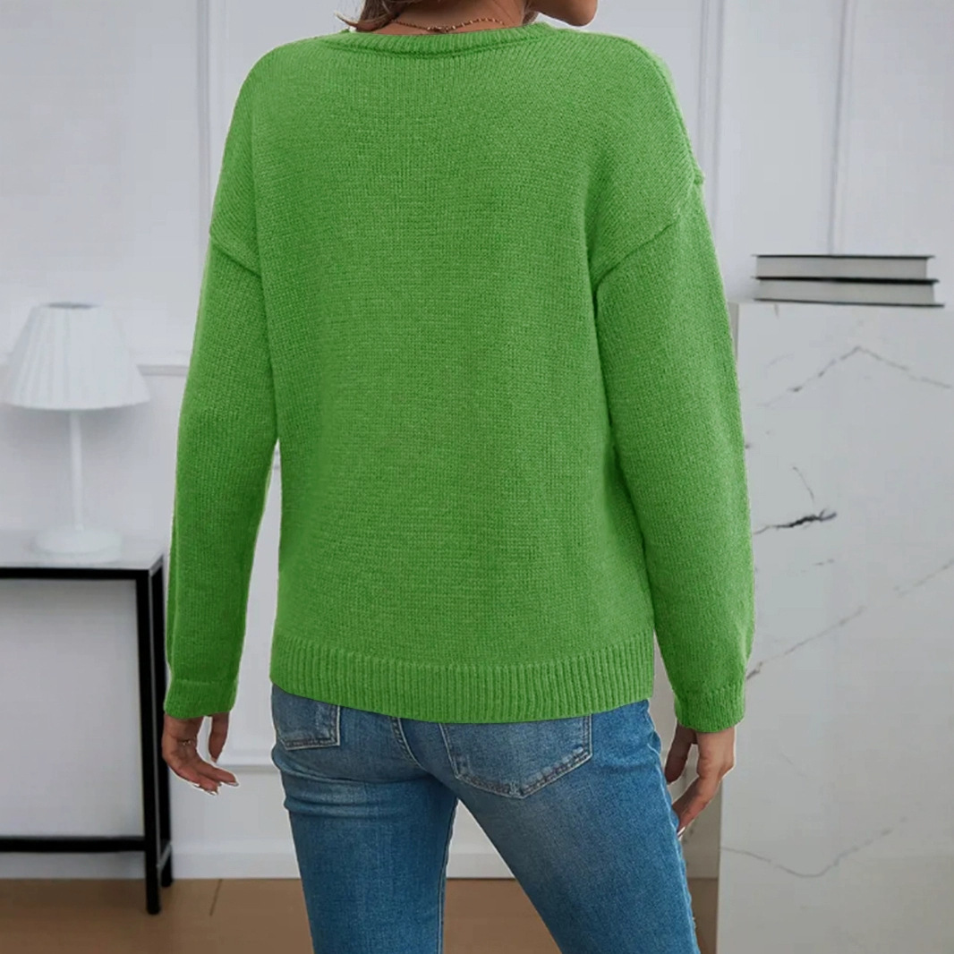 Knit Crewneck Sweater Bow Ribbed Loose Casual Autumn Winter SSU-00088