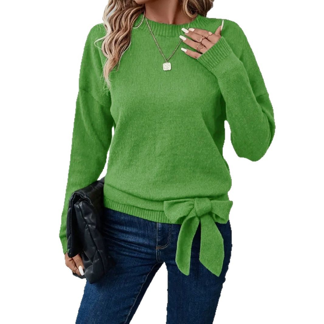 Knit Crewneck Sweater Bow Ribbed Loose Casual Autumn Winter SSU-00088