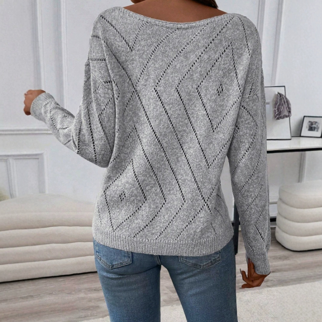 Women's Knit Ribbed Long Sleeve Sweater Hollow Out Casual Top SSU-00067
