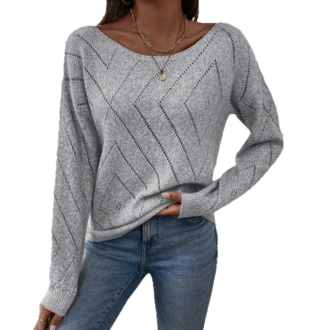 Women's Knit Ribbed Long Sleeve Sweater Hollow Out Casual Top SSU-00067