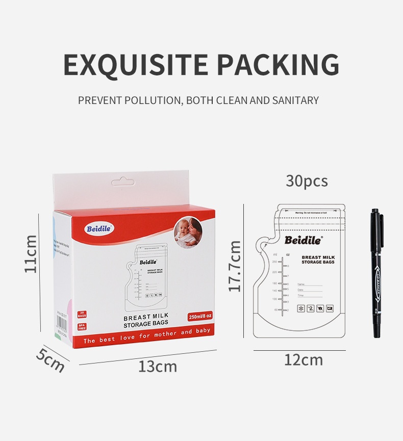 Beidile Breast Milk Storage Bags - 250ml (30 Count)
