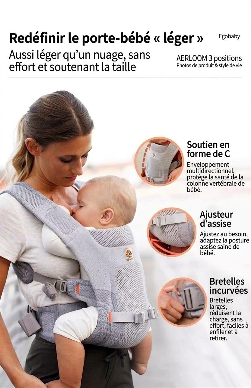 Porte-bébé respirant Ergobaby Aerloom - Ergonomique 3 en 1