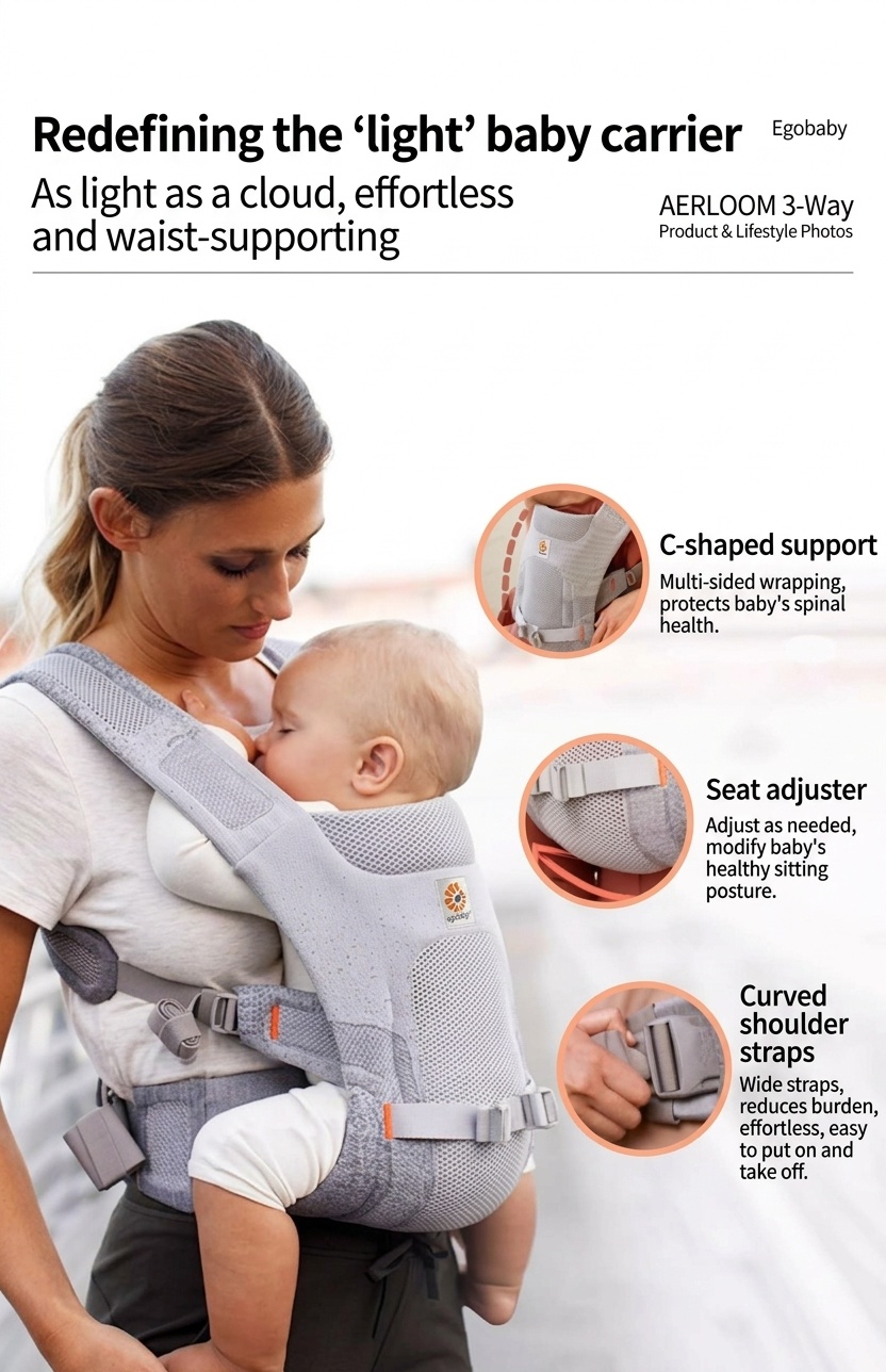 Ergobaby Aerloom Breathable Baby Carrier - 3-Way Ergonomic