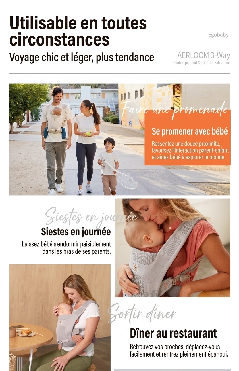 Porte-bébé respirant Ergobaby Aerloom - Ergonomique 3 en 1