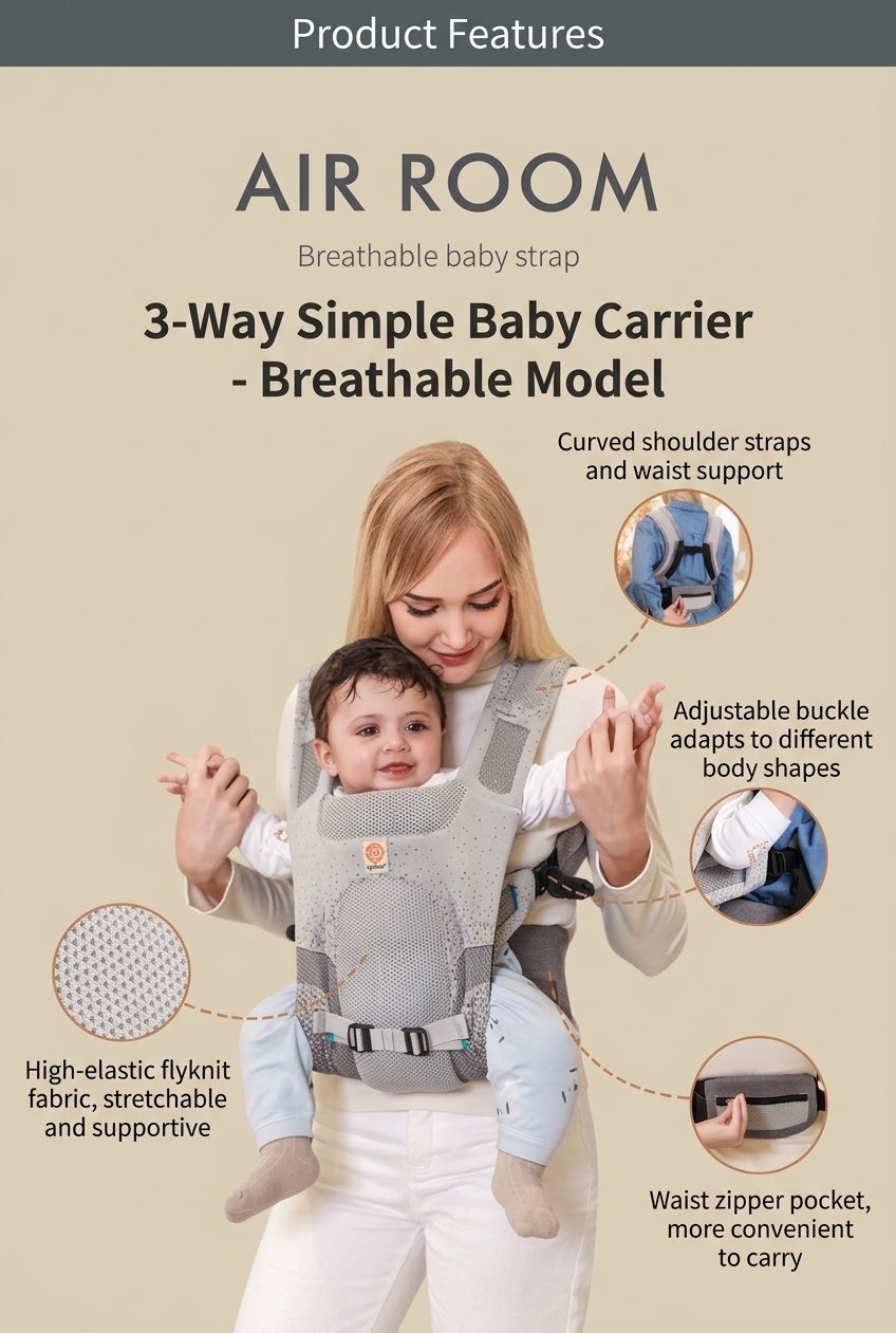 Ergobaby Aerloom Breathable Baby Carrier - 3-Way Ergonomic