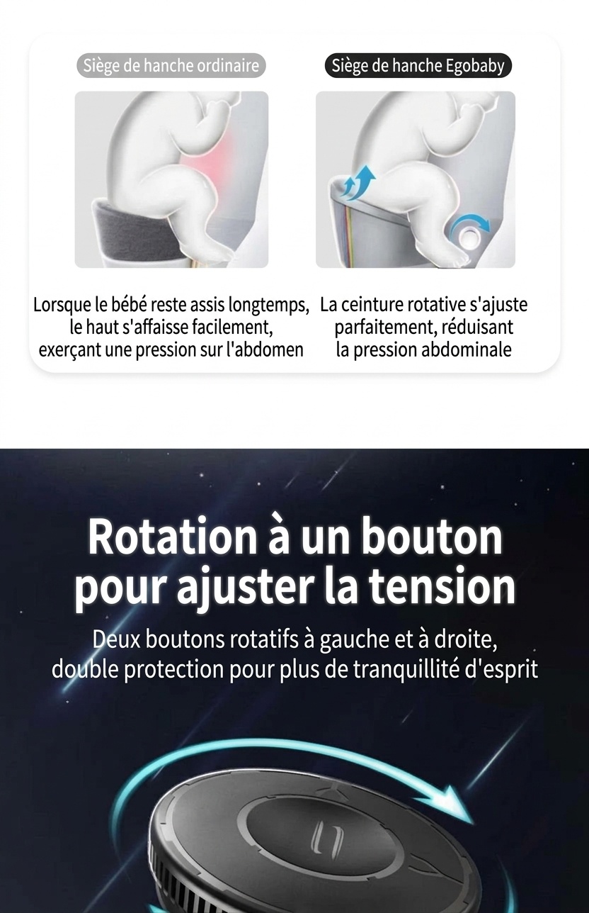 Porte-bébé ergonomique et siège de hanche - Réglable et respirant