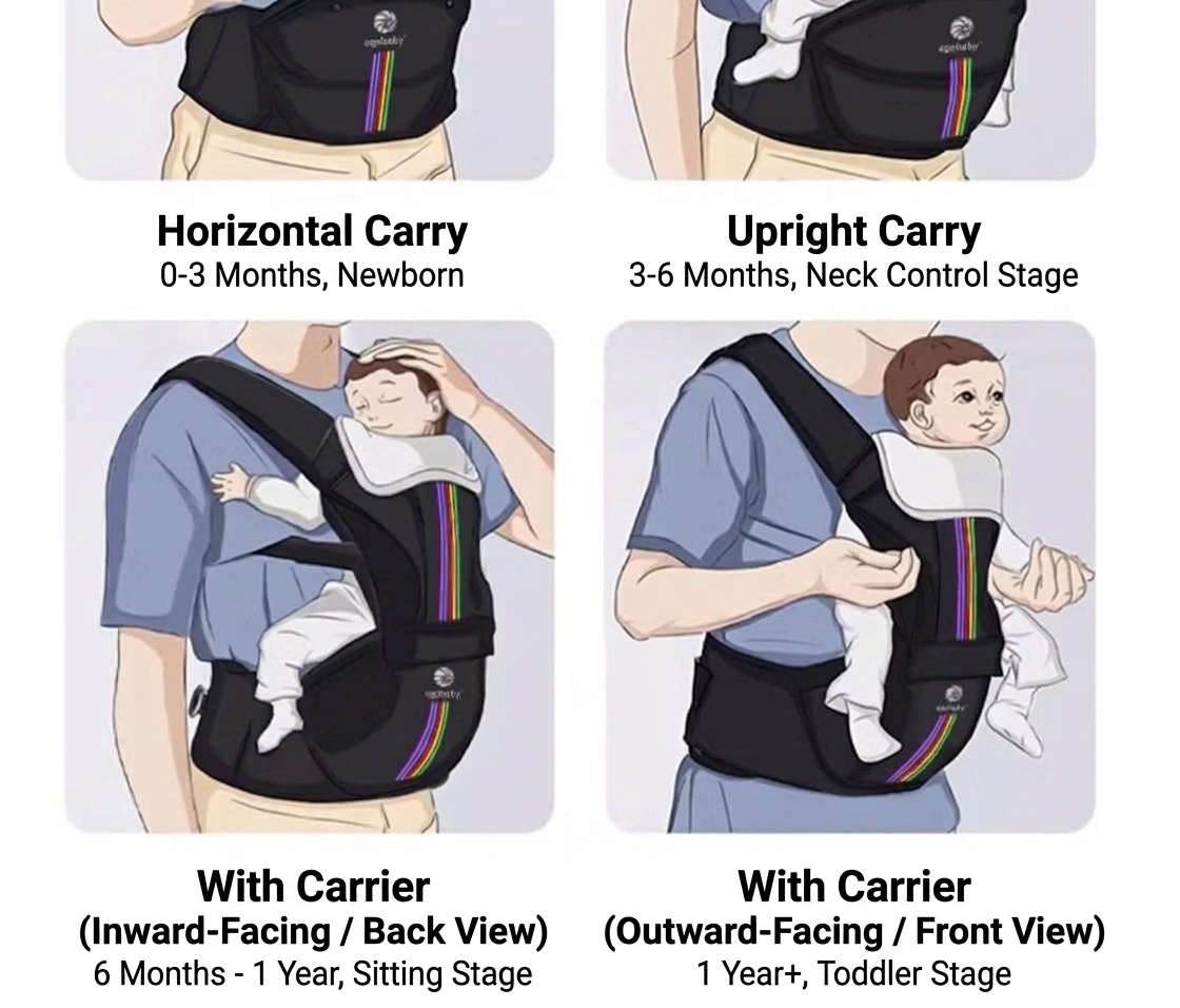 Ergonomic Baby Carrier & Hip Seat - Adjustable, Breathable