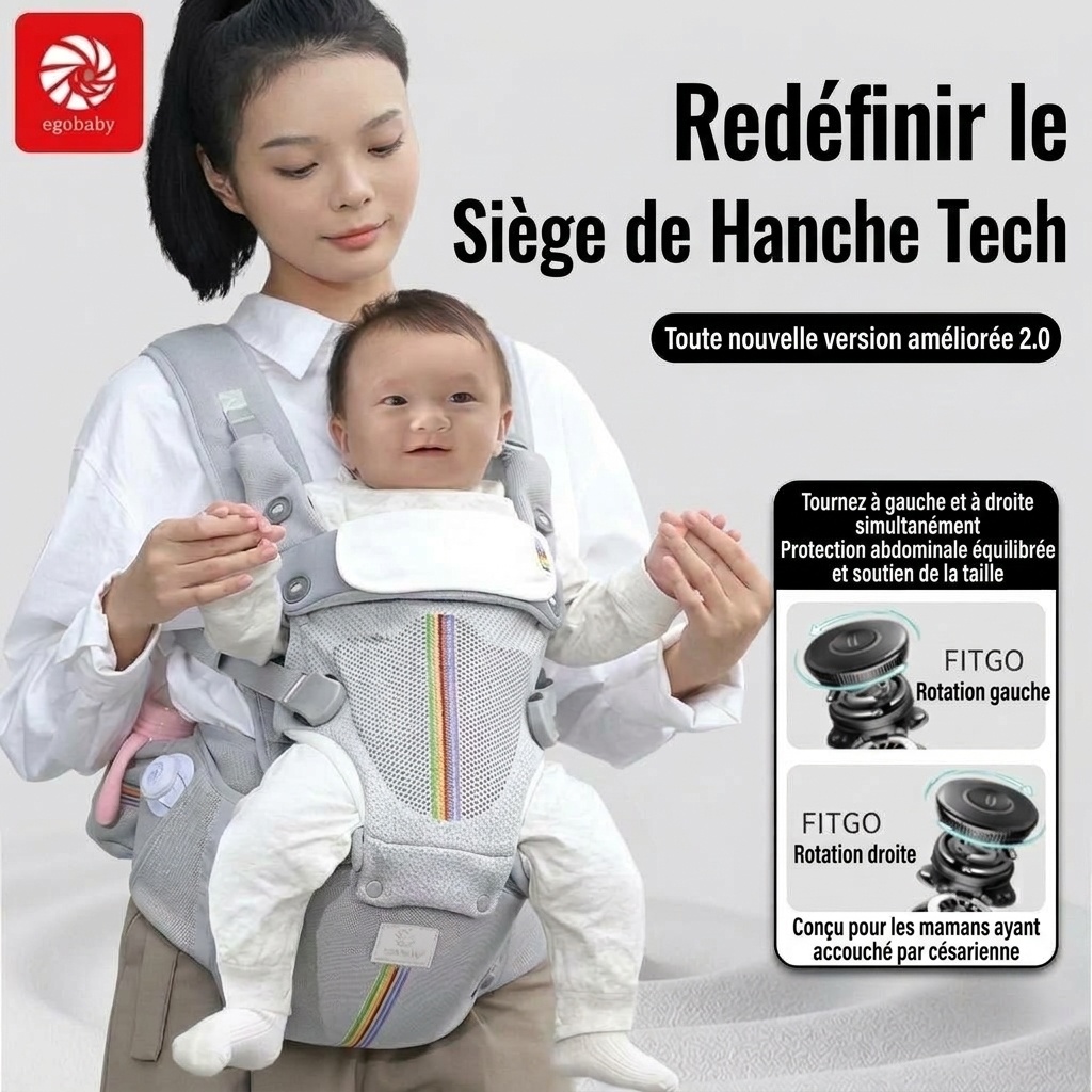 Porte-bébé ergonomique et siège de hanche - Réglable et respirant