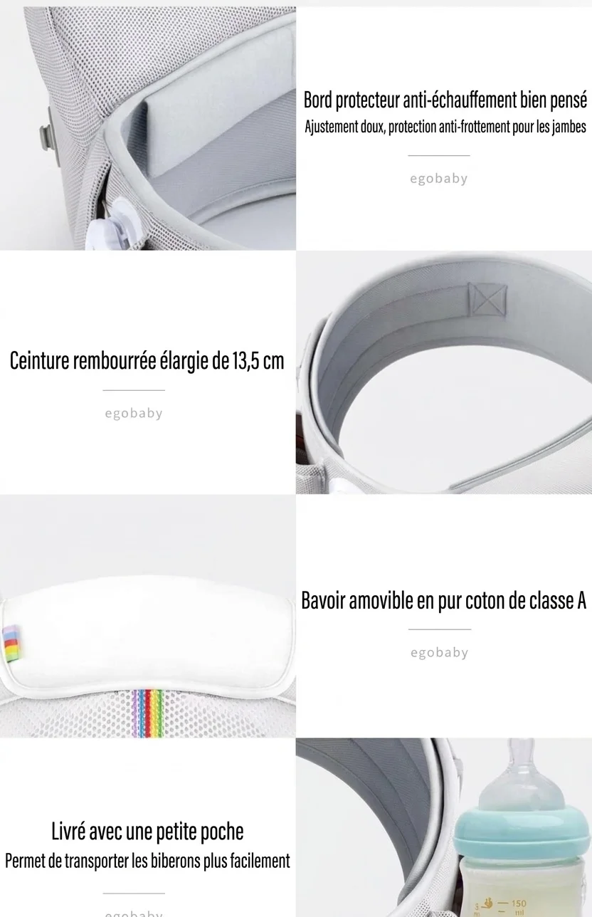 Porte-bébé ergonomique et siège de hanche - Réglable et respirant